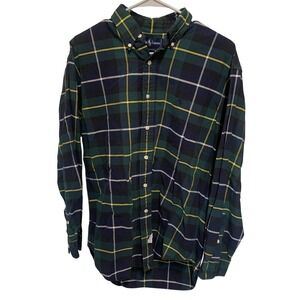 Polo Ralph Lauren Mens Green Navy Plaid Cotton ButtonDown Shirt Size M Pony Logo